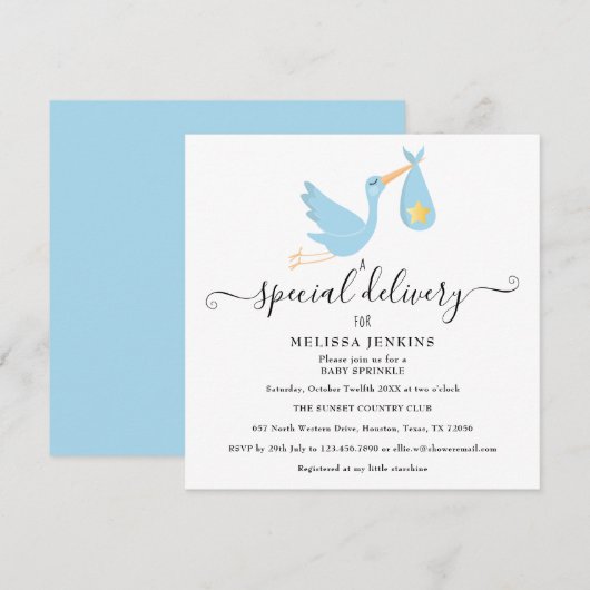 Speciale levering Stork Star Baby Sprinkle Shower Kaart (Voorkant / Achterkant)