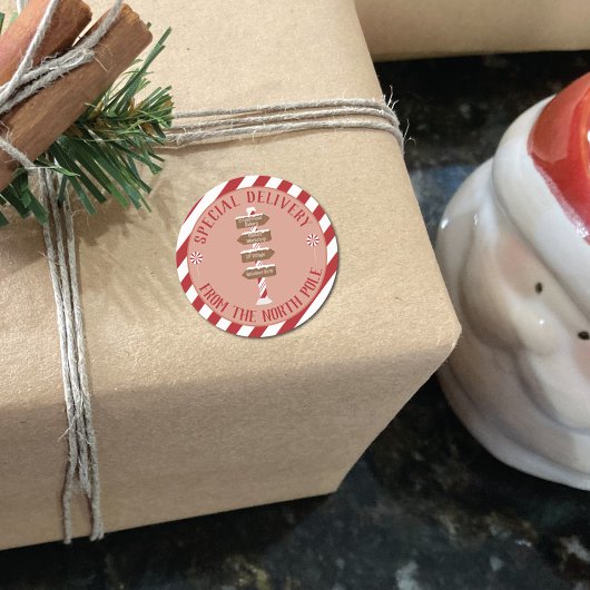 Speciale levering uit Noordpool rood en wit Ronde Sticker