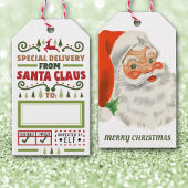 Speciale levering van de kerstman cadeaulabel