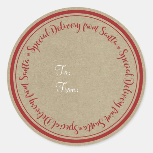 Speciale levering van de Kerstman Rustic Kraft Ker Ronde Sticker (Voorkant)