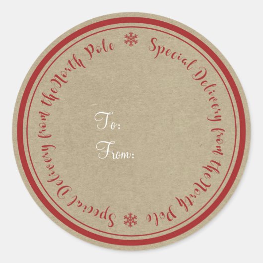 Speciale levering van de Noordpool Rustieke Kerst Ronde Sticker (Voorkant)