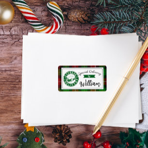 Speciale levering van kerstman Kerstcadeau tartan Etiket