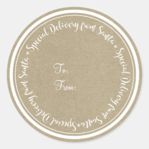 Speciale levering van Kerstman Rustic Kraft Kerstm Ronde Sticker