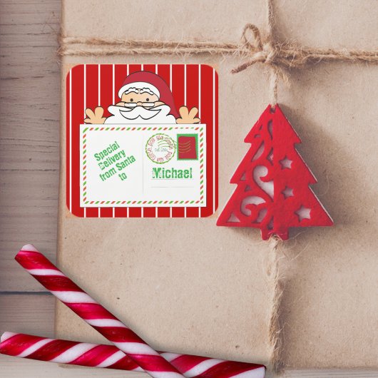 Speciale levering van Santa Cartoon voor kinderen Vierkante Sticker