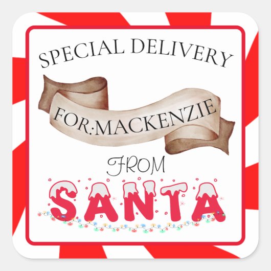 Speciale levering van Santa Custom Name Christmas Vierkante Sticker (Voorkant)