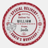 Speciale levering van Santa naar Child Cadeau Labe Ronde Sticker (Voorkant)