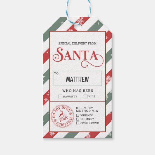 Speciale levering van Santa Naughty of Nice Cadeaulabel (Voorkant)