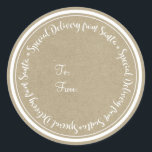Speciale levering van Santa Rustic Kraft Christmas Ronde Sticker<br><div class="desc">Speciale levering vanaf Santa Rustic Kraft Kerst stickers</div>