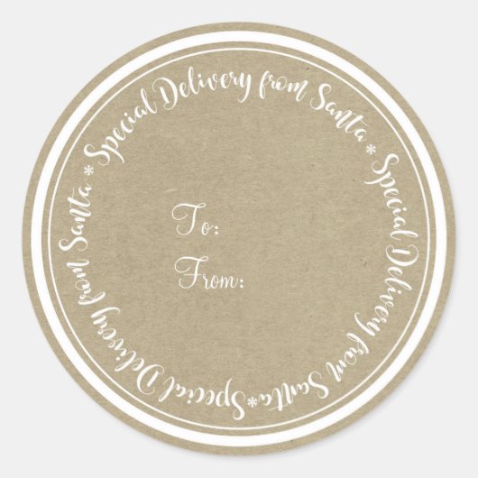 Speciale levering van Santa Rustic Kraft Christmas Ronde Sticker (Voorkant)