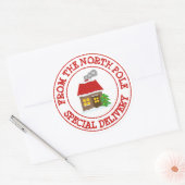 Speciale levering van Santa's North Pole workshop Ronde Sticker (Envelop)