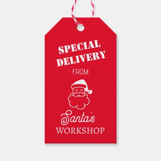 Speciale levering van Santa's workshop Kerstmis Cadeaulabel (Voorkant)