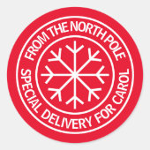 Speciale levering vanaf de Noordpool Kerstmis Ronde Sticker (Voorkant)