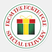Speciale levering vanaf de Noordpool ronde sticker (Voorkant)