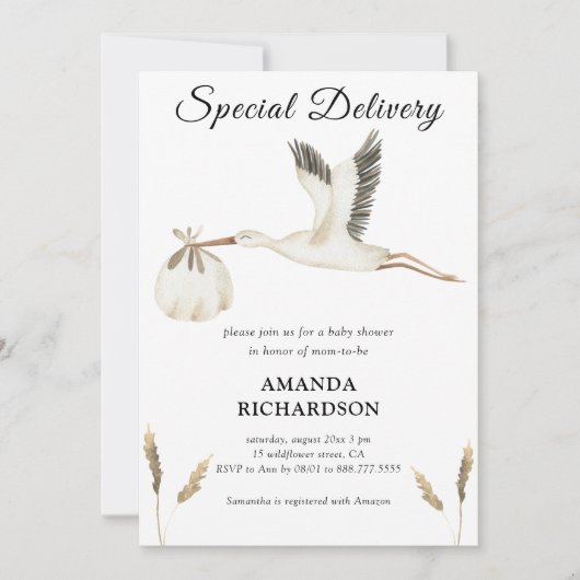 Speciale Levering Waterverf Stork Baby shower Kaart (Voorkant)