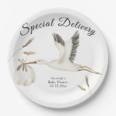 Speciale Levering Waterverf Stork Baby shower Papieren Bordje (Voorkant)