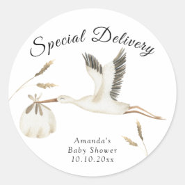 Speciale Levering Waterverf Stork Baby shower Ronde Sticker