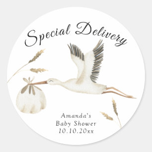 Speciale Levering Waterverf Stork Baby shower Ronde Sticker