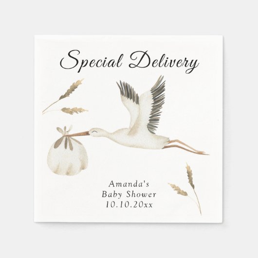 Speciale Levering Waterverf Stork Baby shower Servet (Voorkant)