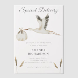 Speciale Levering Waterverf Stork Baby shower Vellum Uitnodigingen