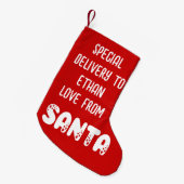 Speciale leveringsnaam van Santa White Red Kleine Kerstsok (Voorkant (Hangend))