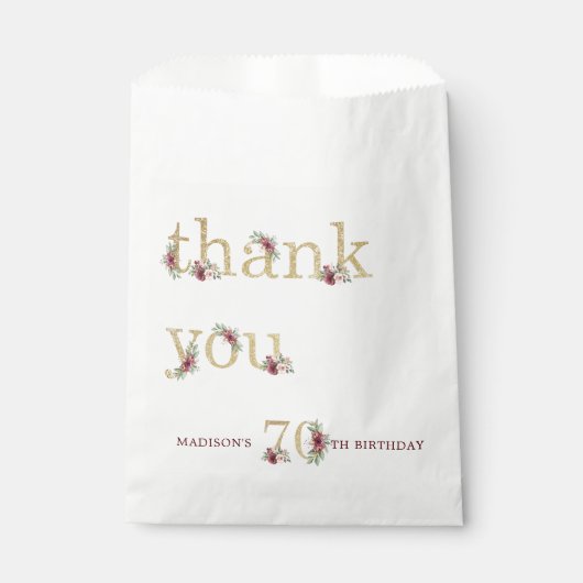 Speciale Luxe 70e verjaardag Gold Floral Bedankzakje (Voorkant)