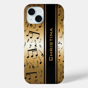 Speciale Luxe Gold- en zwarte Muzieknoten iPhone 15 Case