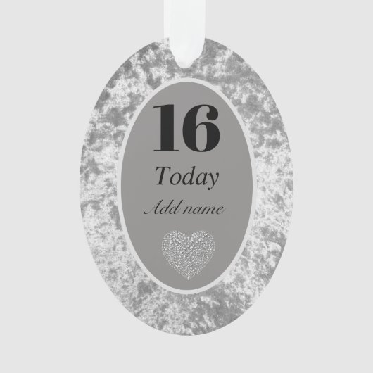 Speciale luxe velvet verjaardagsversiering 16e ornament (voorkant)