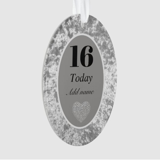 Speciale luxe velvet verjaardagsversiering 16e ornament (voorkant)