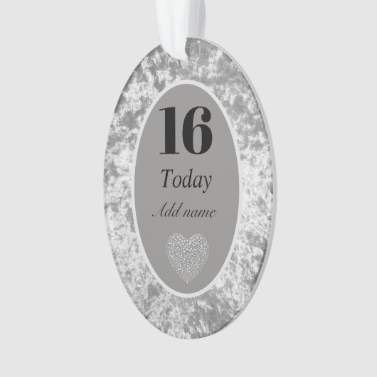 Speciale luxe velvet verjaardagsversiering 16e ornament (voorkant)