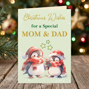 Speciale Moeder & Vader pinguïns groene kerst Feestdagen Kaart