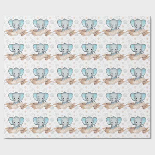Speciale naam Blauw lephant Baby Boy Pattern Cadeaupapier (Vlak)
