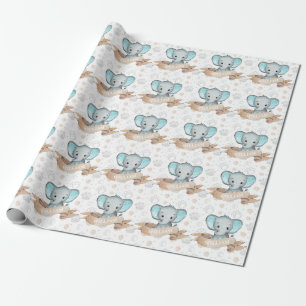 Speciale naam Blauw lephant Baby Boy Pattern Cadeaupapier