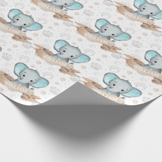 Speciale naam Blauw lephant Baby Boy Pattern Cadeaupapier (Hoek)