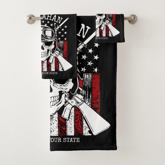Speciale naam Soldaat Skull Dual Pistolen USA Vlag Bad Handdoek (Insitu)