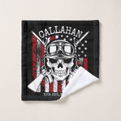 Speciale naam Soldaat Skull Dual Pistolen USA Vlag Bad Handdoek (Wasdoekje)