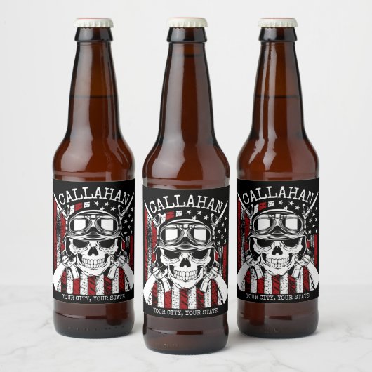 Speciale naam Soldaat Skull Dual Pistolen USA Vlag Bier Etiket (Flessen)