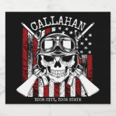 Speciale naam Soldaat Skull Dual Pistolen USA Vlag Bier Etiket (Enkel label)