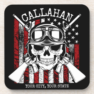 Speciale naam Soldaat Skull Dual Pistolen USA Vlag Bier Onderzetter