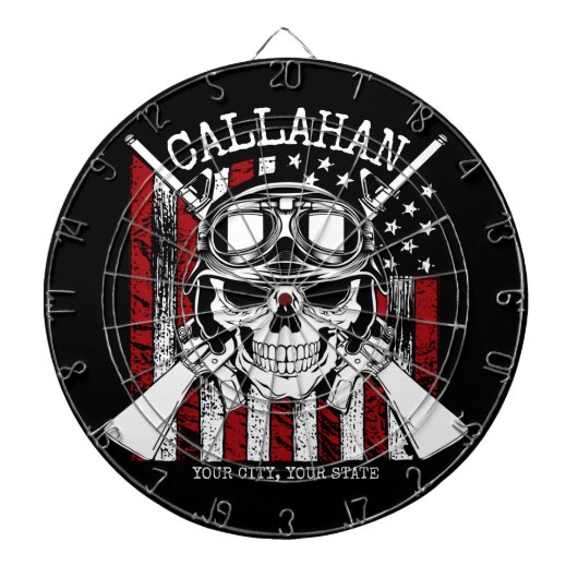 Speciale naam Soldaat Skull Dual Pistolen USA Vlag Dartbord (Voorkant)