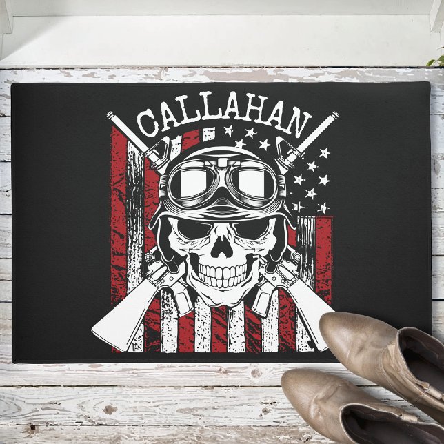 Speciale naam Soldaat Skull Dual Pistolen USA Vlag Deurmat (Creator heeft geüpload)