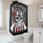 Speciale naam Soldaat Skull Dual Pistolen USA Vlag Douchegordijn (In situ)