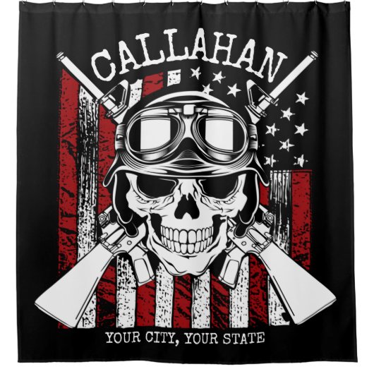 Speciale naam Soldaat Skull Dual Pistolen USA Vlag Douchegordijn (Voorkant)