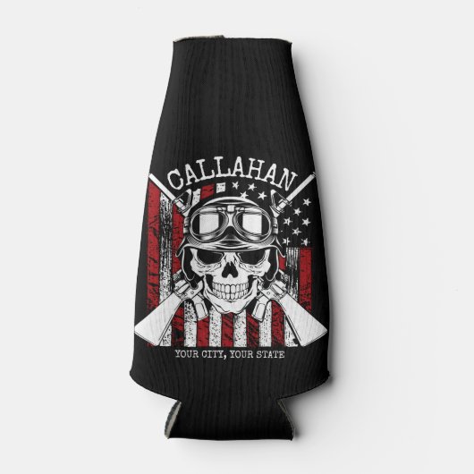 Speciale naam Soldaat Skull Dual Pistolen USA Vlag Flesjeskoeler (Voorkant)