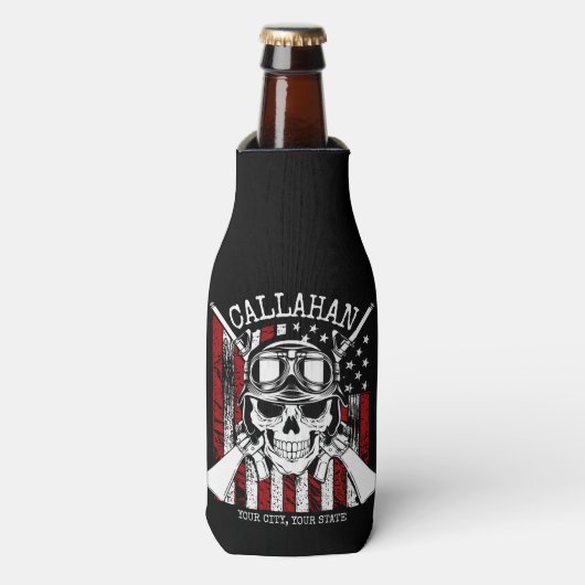 Speciale naam Soldaat Skull Dual Pistolen USA Vlag Flesjeskoeler (Fles Voorkant)