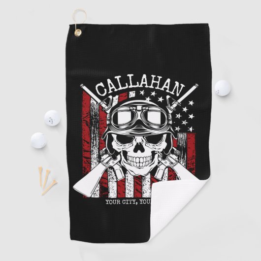 Speciale naam Soldaat Skull Dual Pistolen USA Vlag Golfhanddoek (Insitu)