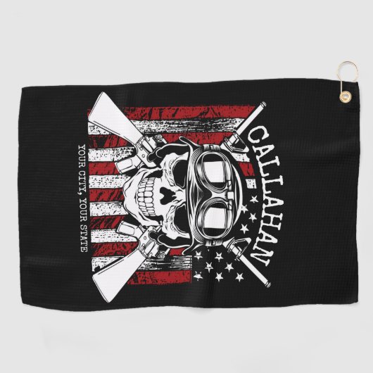 Speciale naam Soldaat Skull Dual Pistolen USA Vlag Golfhanddoek (Horizontaal)