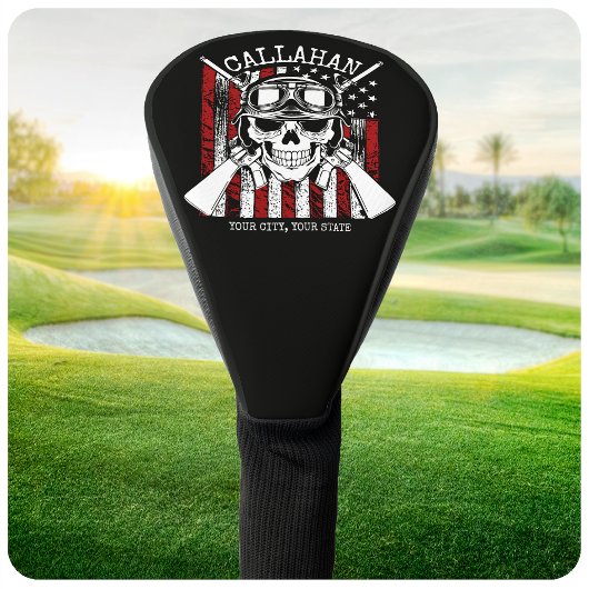 Speciale naam Soldaat Skull Dual Pistolen USA Vlag Golfheadcover