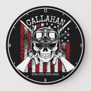 Speciale naam Soldaat Skull Dual Pistolen USA Vlag Grote Klok