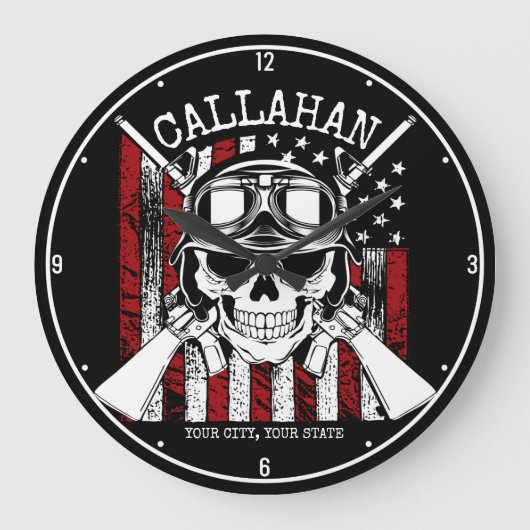 Speciale naam Soldaat Skull Dual Pistolen USA Vlag Grote Klok (Voorkant)