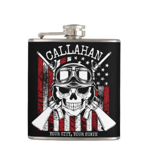 Speciale naam Soldaat Skull Dual Pistolen USA Vlag Heupfles